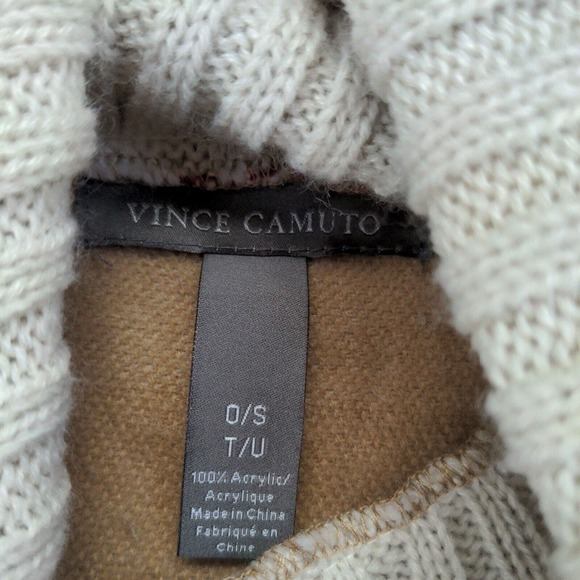 Vince Camuto Women's Turtleneck Poncho Sweater Tan One Size Striped Fringe - Picture 8 of 11
